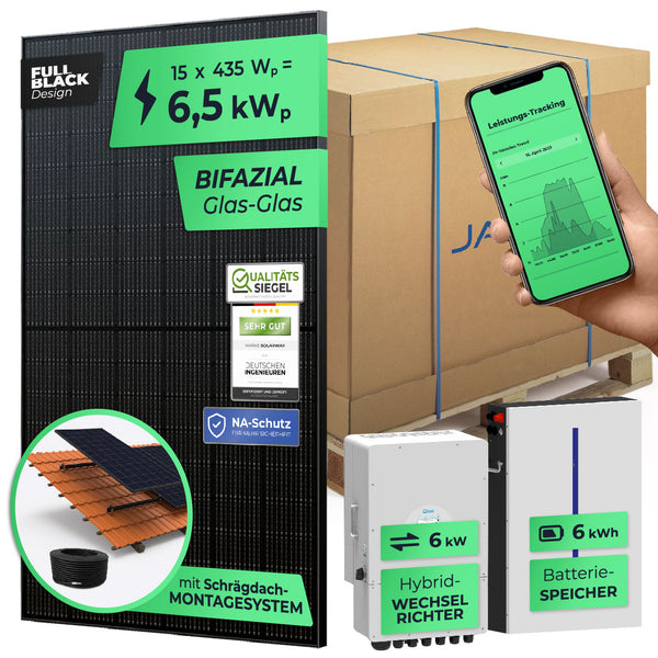 SOLARWAY Solaranlage Komplettset 6,5 kW | Deye 6 kW | Bifazial inkl. Montagesystem, App & WiFi - Solarway