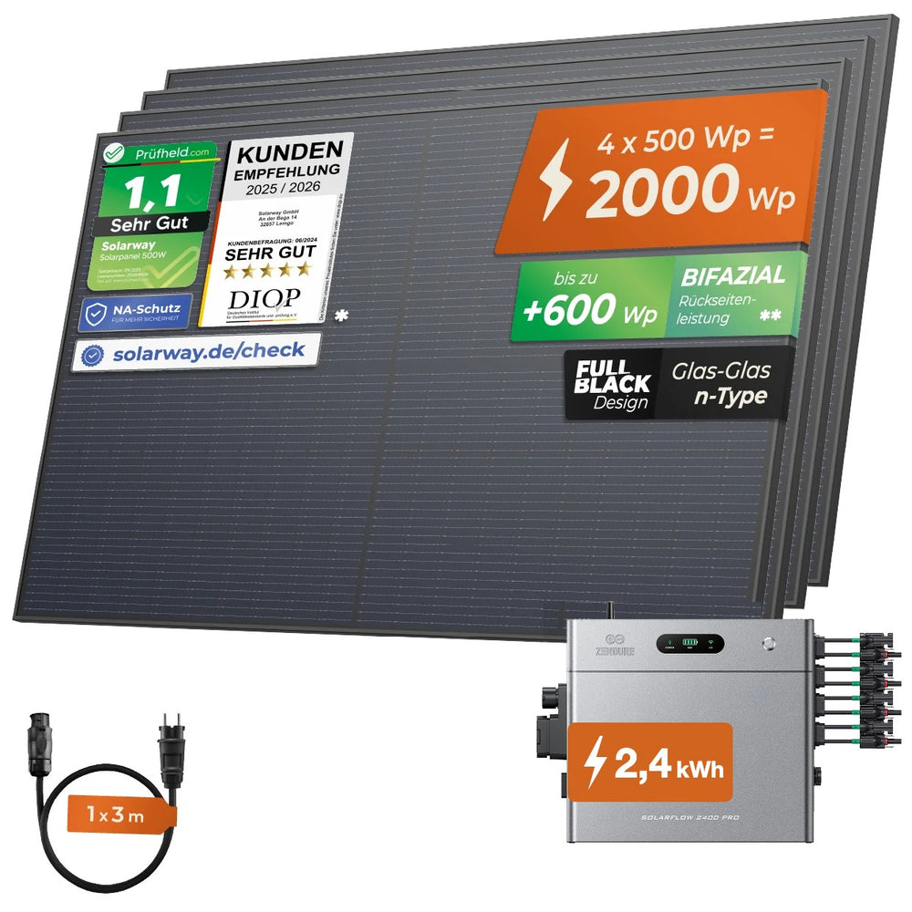 SOLARWAY Balkonkraftwerk 2000 Watt mit Zendure SolarFlow 2400 Pro