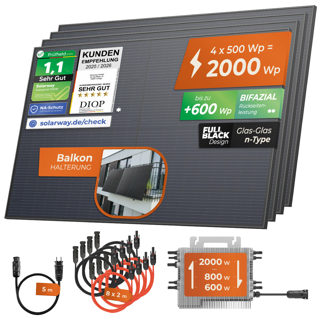 SOLARWAY Balkonkraftwerk 2000 Watt | Deye 2000 Watt