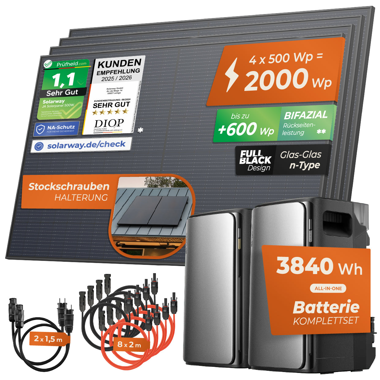SOLARWAY Balkonkraftwerk 2000 Watt Duo | EcoFlow STREAM Max 3840 Wh Batterie Set