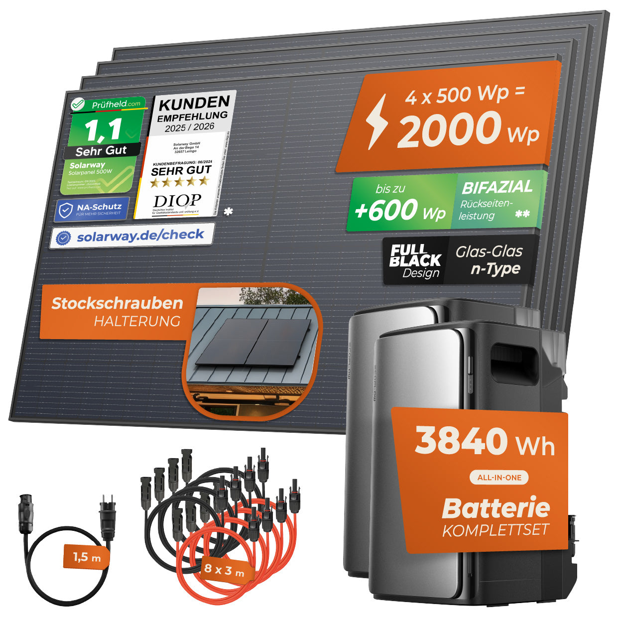 SOLARWAY Balkonkraftwerk 2000 Watt Pro | EcoFlow STREAM Ultra 1920 Wh Batterie + EcoFlow STREAM AC Pro