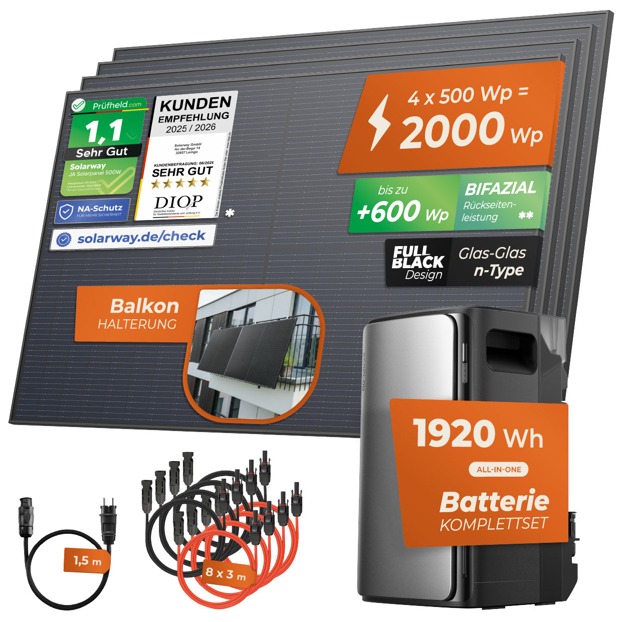 SOLARWAY Balkonkraftwerk 2000 Watt Ultra | EcoFlow STREAM Ultra 1920 Wh Batterie