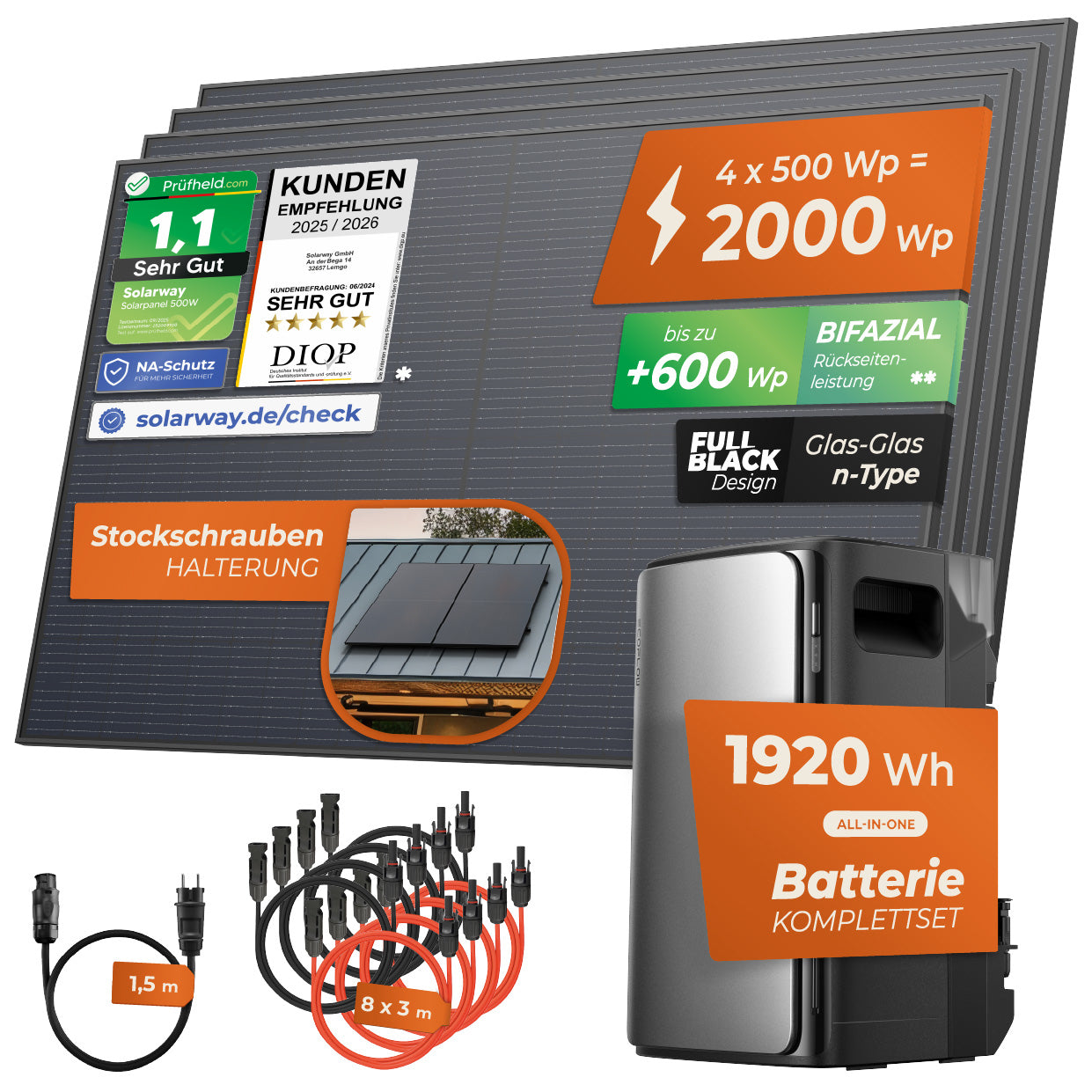 SOLARWAY Balkonkraftwerk 2000 Watt Ultra | EcoFlow STREAM Ultra 1920 Wh Speicher