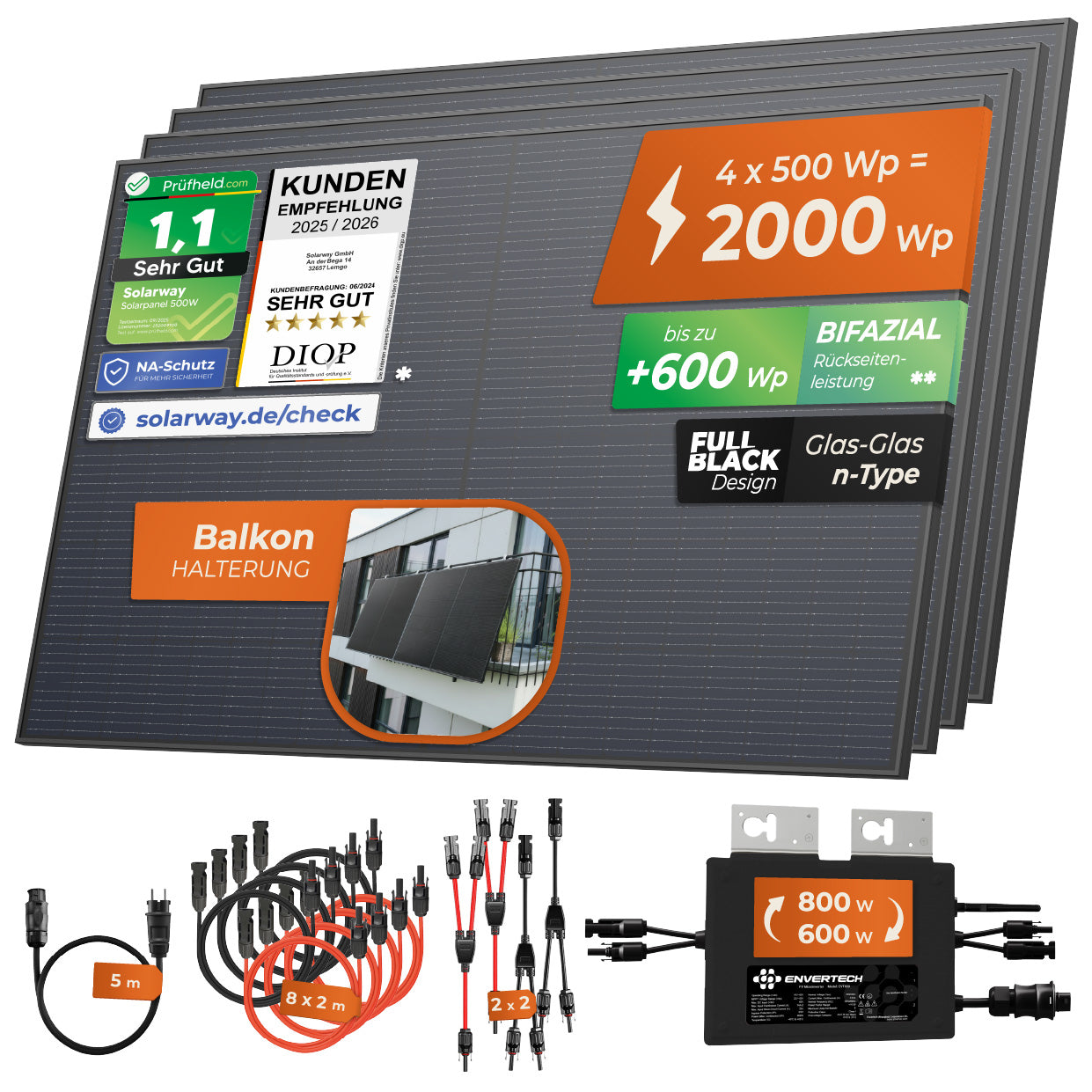 SOLARWAY Balkonkraftwerk 2000 Watt | Envertech 800 Watt