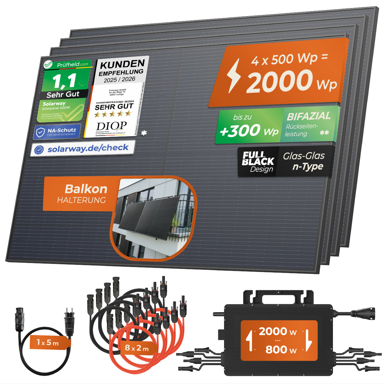 SOLARWAY Balkonkraftwerk 2000W | Hoymiles HiFlow 2000 Pro - Solarway
