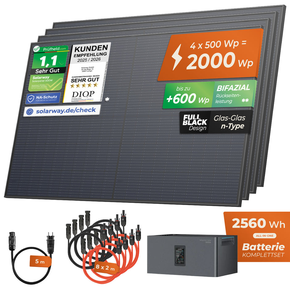 SOLARWAY Balkonkraftwerk 2000 Watt Plus | Marstek Jupiter C Plus 2560 Wh Batterie