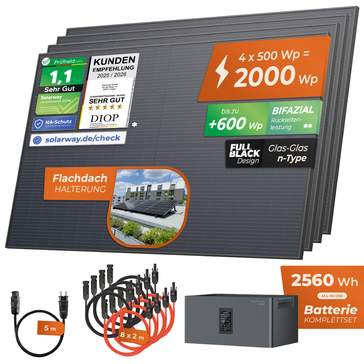 SOLARWAY Balkonkraftwerk 2000 Watt Plus | Marstek Jupiter C Plus 2560 Wh Batterie