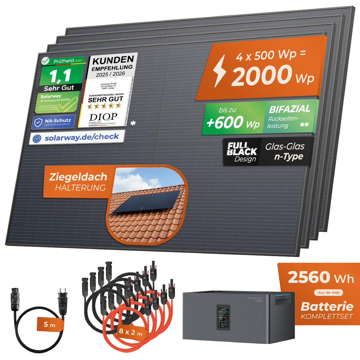 SOLARWAY Balkonkraftwerk 2000 Watt Plus | Marstek Jupiter C Plus 2560 Wh Batterie