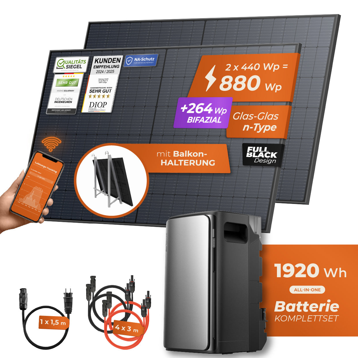 SOLARWAY Balkonkraftwerk 880 Watt Max | EcoFlow STREAM Max 1920 Wh Batterie