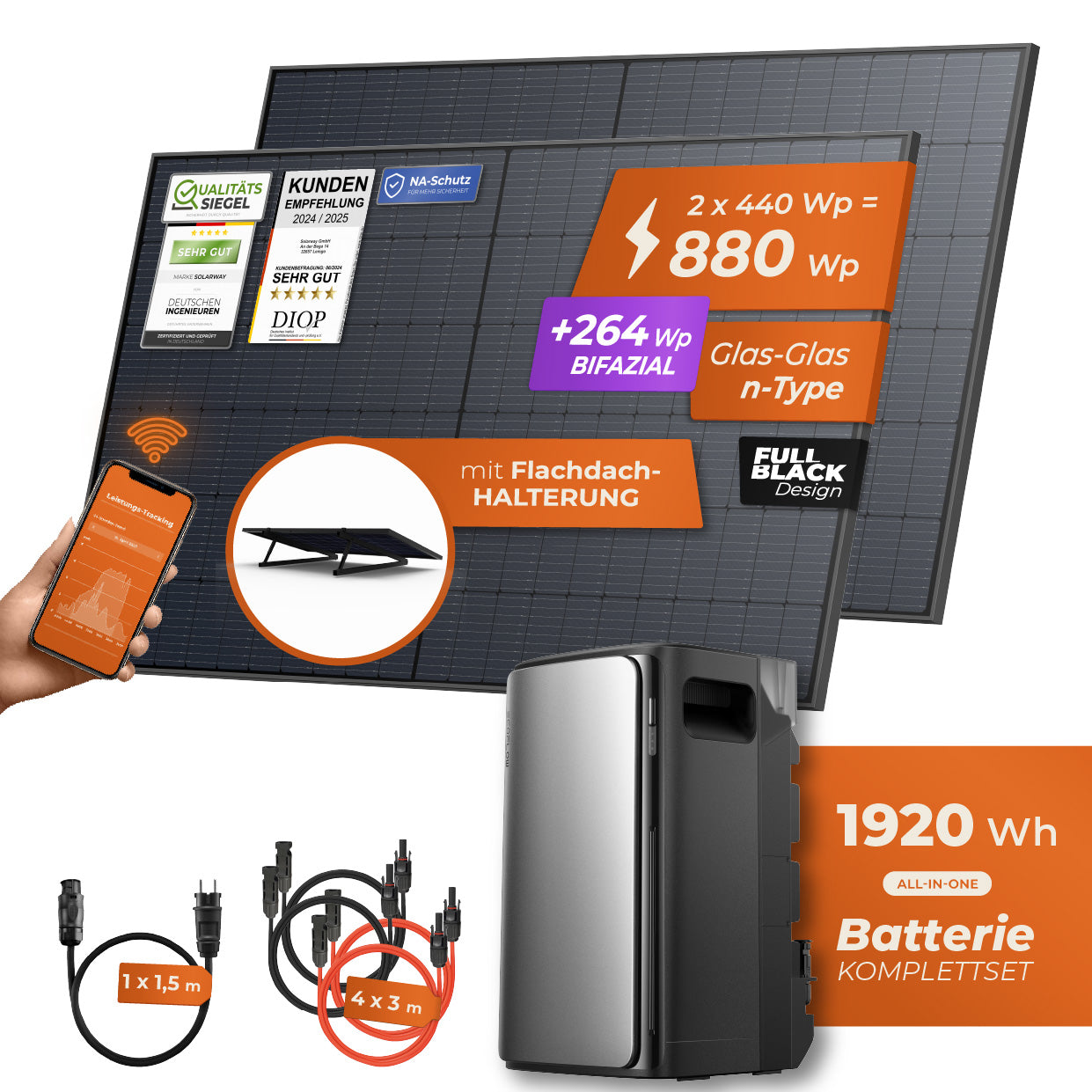 SOLARWAY Balkonkraftwerk 880 Watt Max | EcoFlow STREAM Max 1920 Wh Batterie