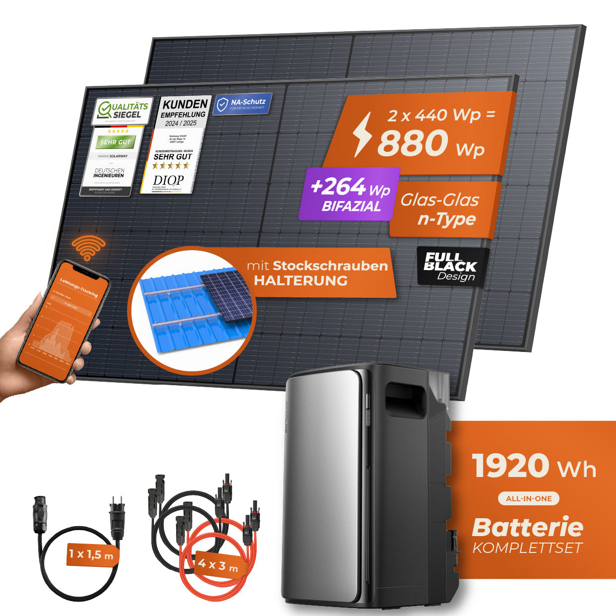 SOLARWAY Balkonkraftwerk 880 Watt Max | EcoFlow STREAM Max 1920 Wh Batterie