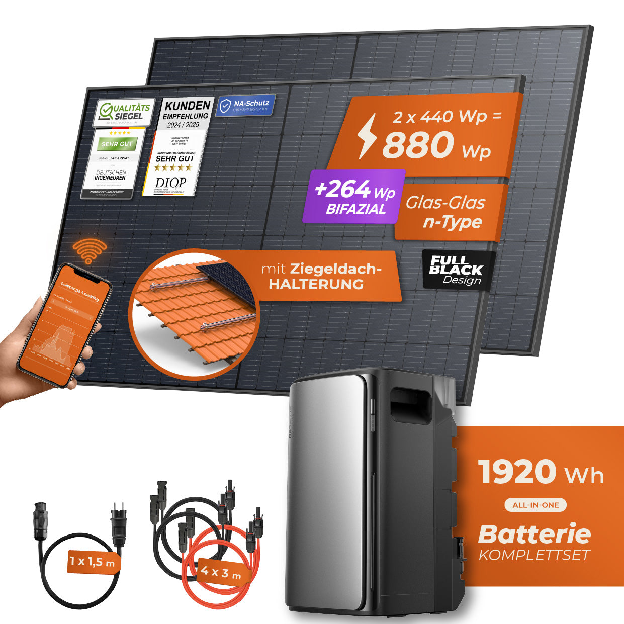 SOLARWAY Balkonkraftwerk 880 Watt Max | EcoFlow STREAM Max 1920 Wh Batterie