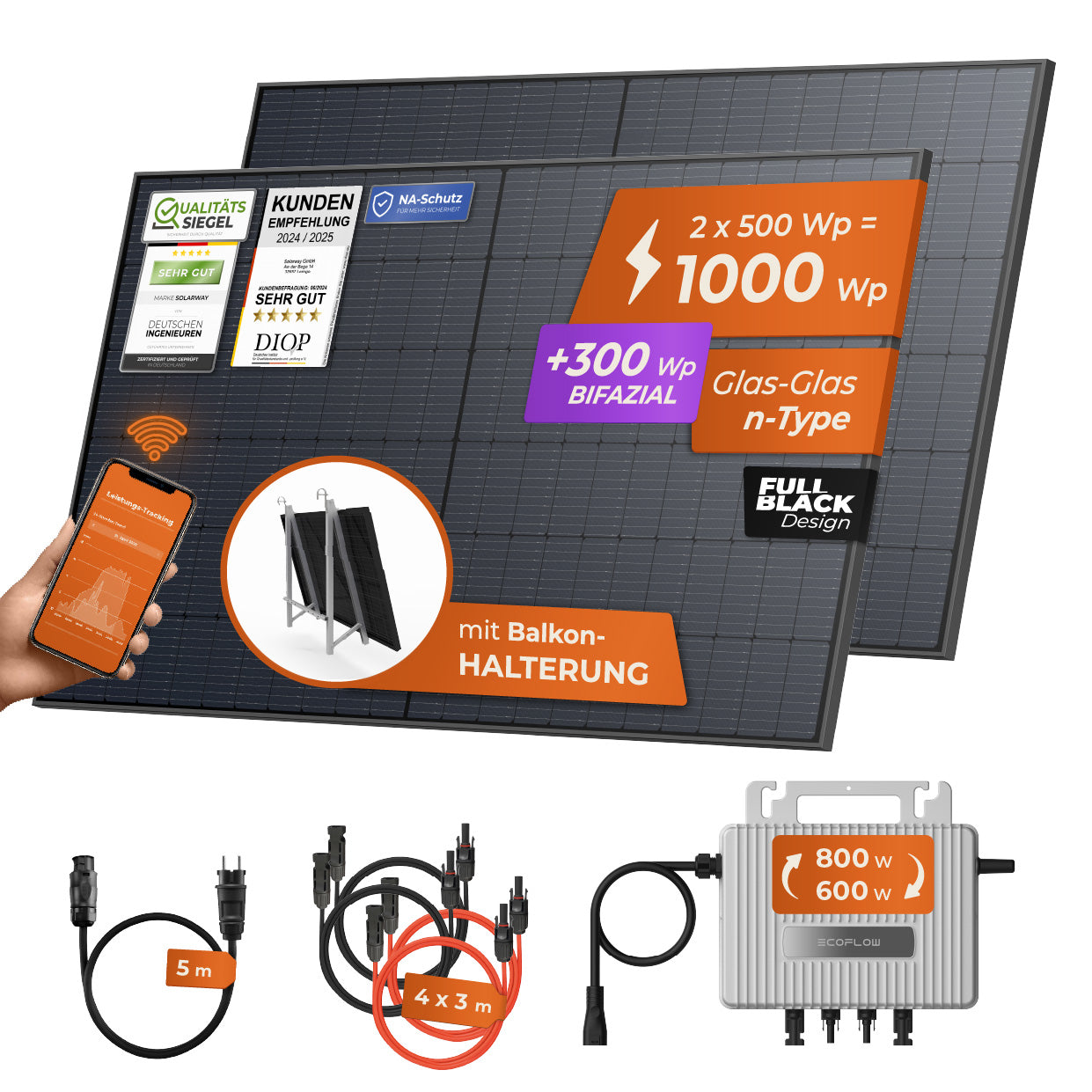 SOLARWAY Balkonkraftwerk 1000 Watt | EcoFlow 600/800 Watt
