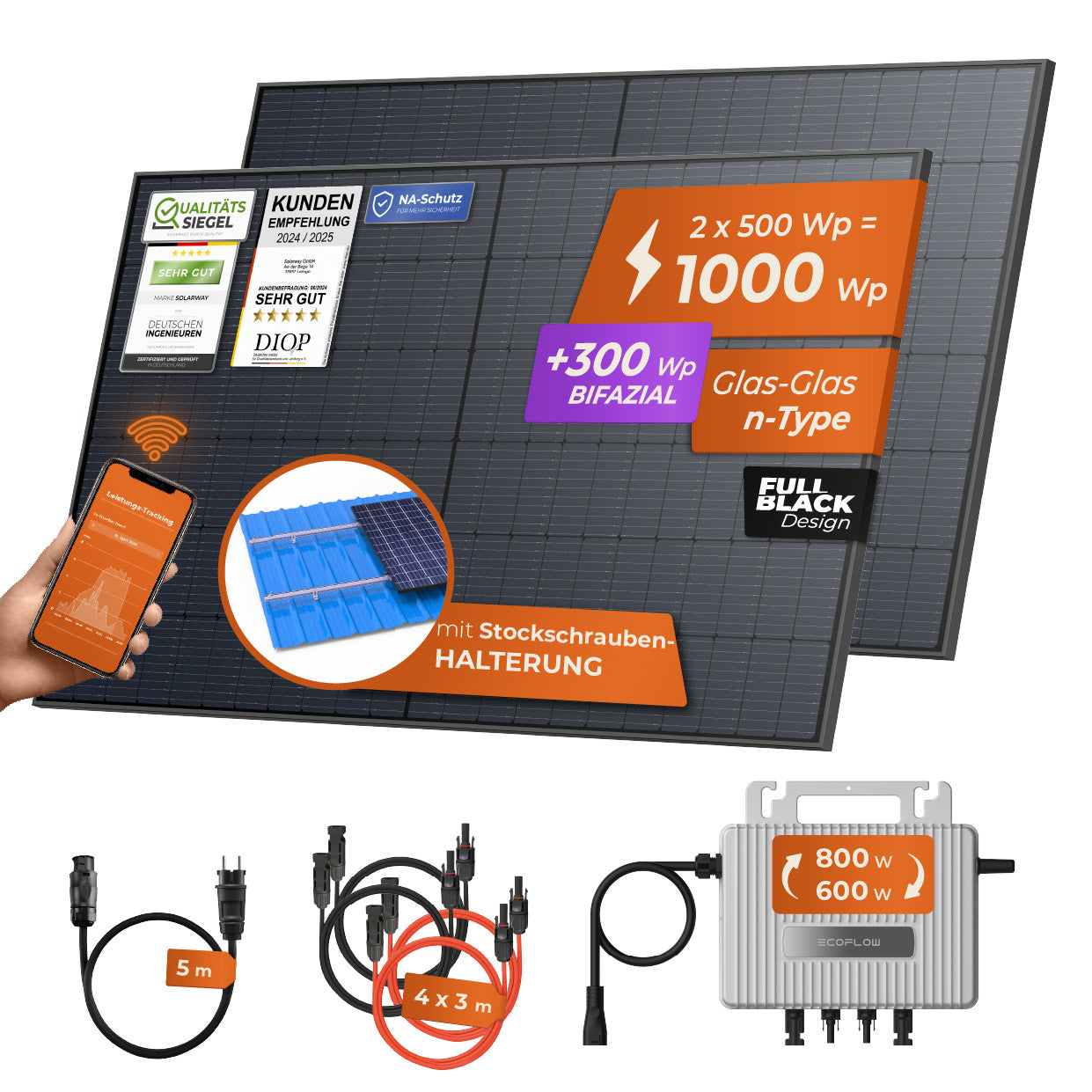 SOLARWAY Balkonkraftwerk 1000 Watt | EcoFlow 600/800 Watt