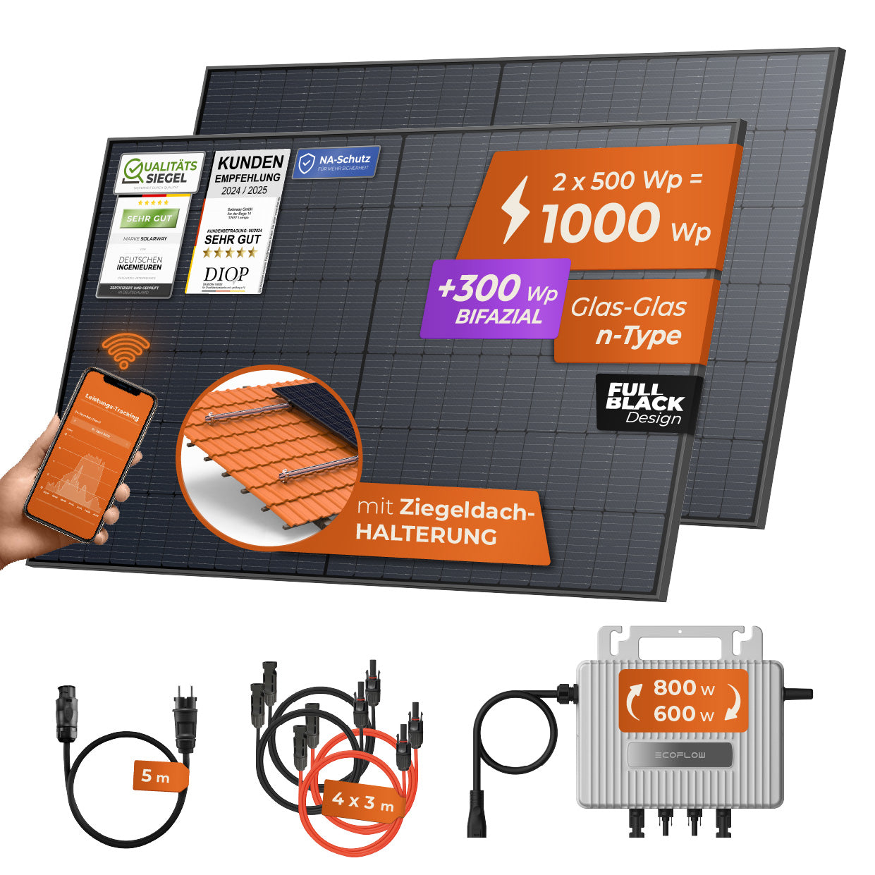 SOLARWAY Balkonkraftwerk 1000 Watt | EcoFlow 600/800 Watt