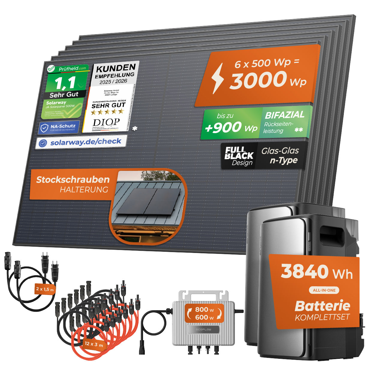 SOLARWAY Balkonkraftwerk 3000 Watt Ultra | EcoFlow STREAM Ultra 1920 Wh Batterie + EcoFlow STREAM AC Pro + EcoFlow STREAM