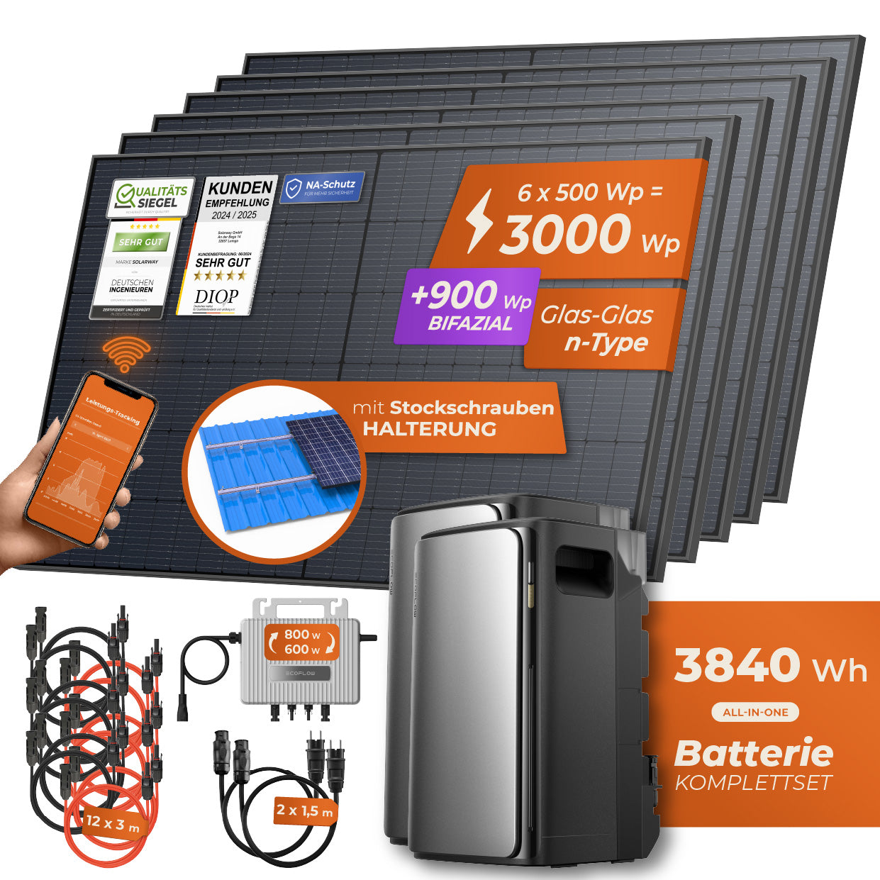 SOLARWAY Balkonkraftwerk 3000 Watt Ultra | EcoFlow STREAM Ultra 1920 Wh Batterie + EcoFlow STREAM AC Pro + EcoFlow STREAM