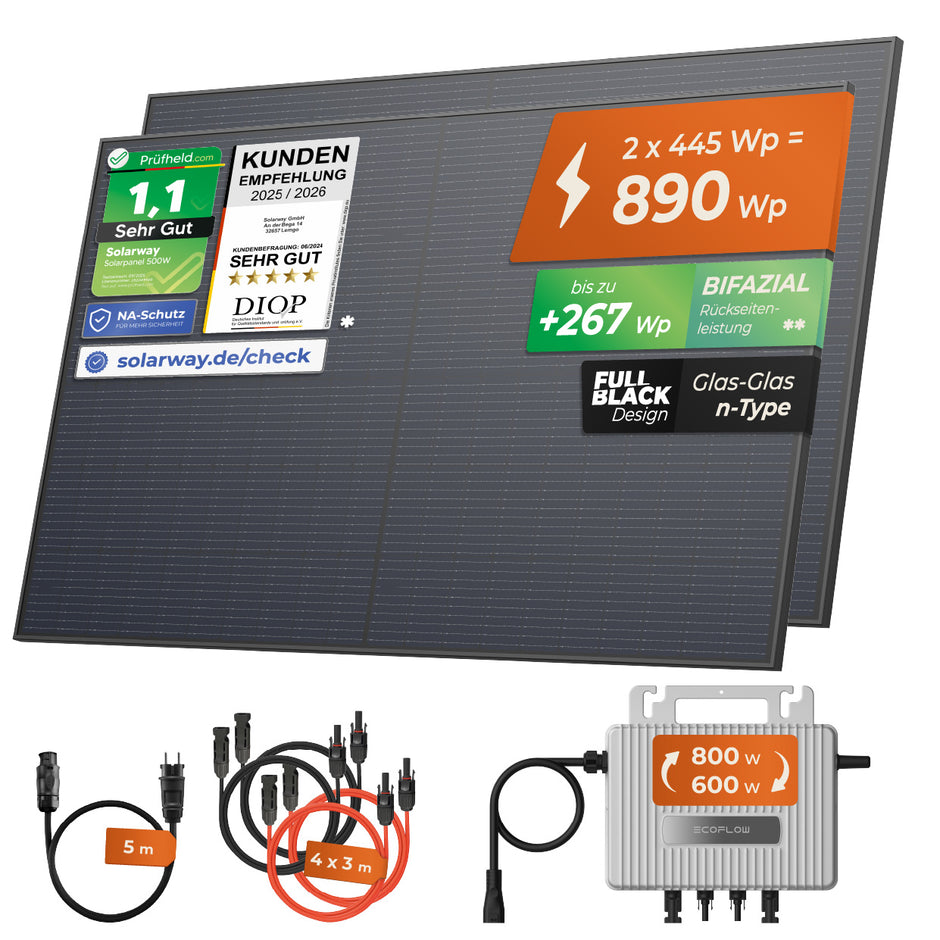 SOLARWAY Balkonkraftwerk 890 Watt | EcoFlow 600/800 Watt | Bifazial