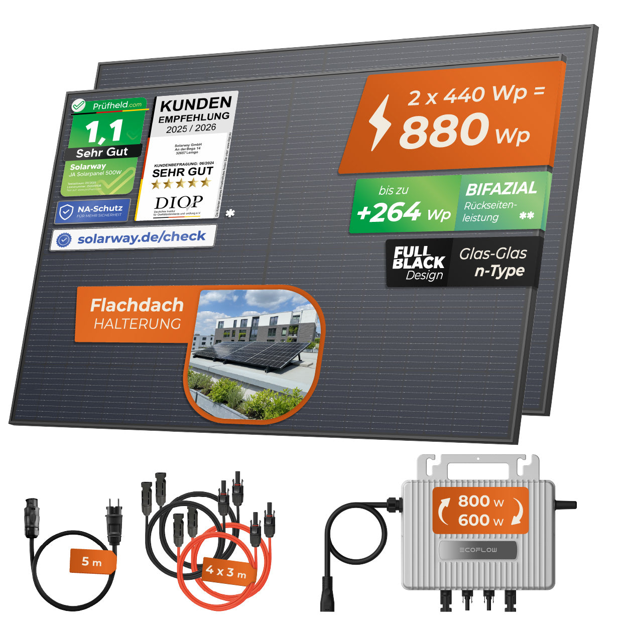 SOLARWAY Balkonkraftwerk 880 Watt | EcoFlow 600/800 Watt | Bifazial