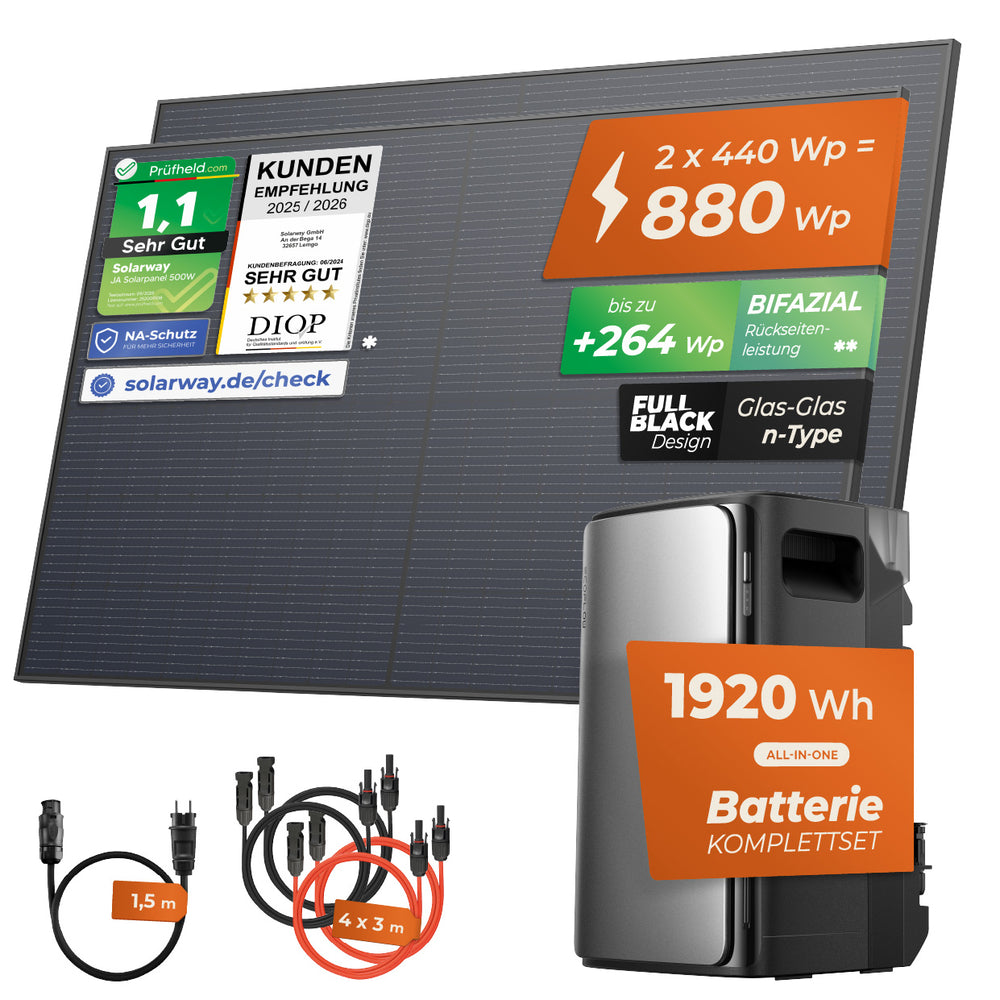 SOLARWAY Balkonkraftwerk 880 Watt Max | EcoFlow STREAM Max 1920 Wh Batterie