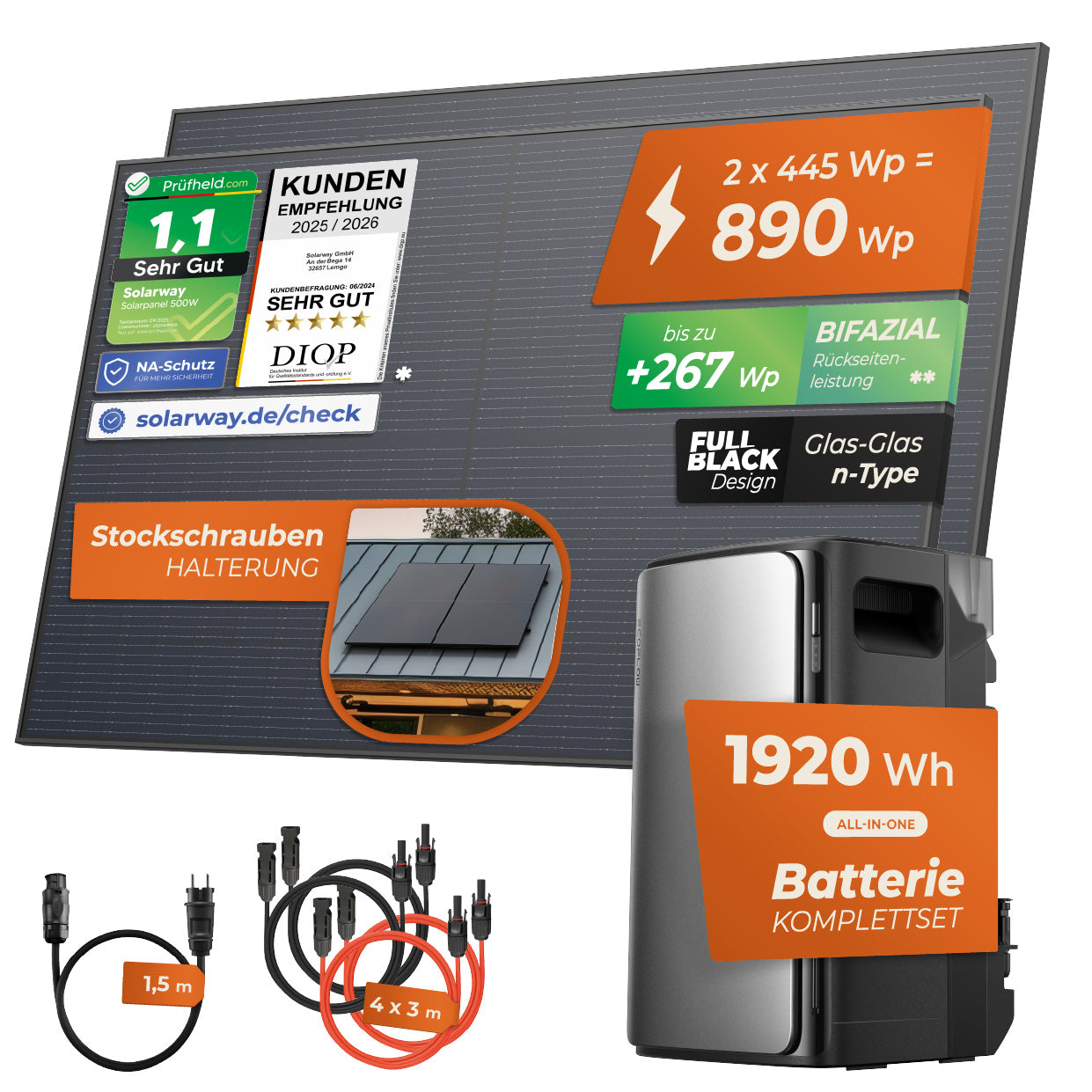 SOLARWAY Balkonkraftwerk 890 Watt Max | EcoFlow STREAM Max 1920 Wh Batterie