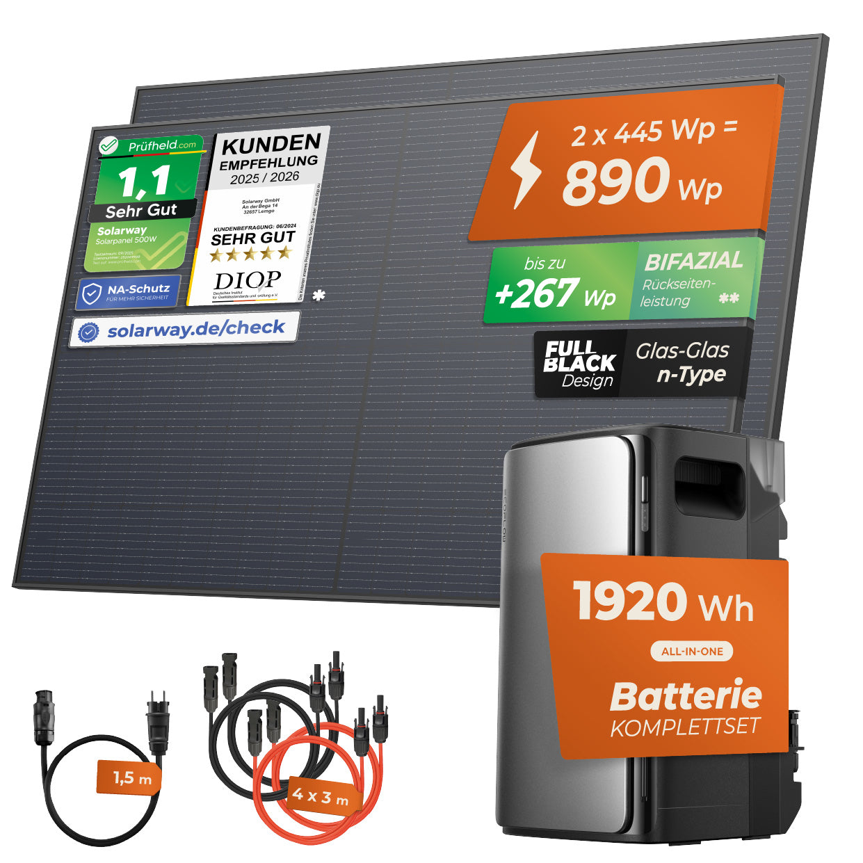 SOLARWAY Balkonkraftwerk 890 Watt Max | EcoFlow STREAM Max 1920 Wh Batterie