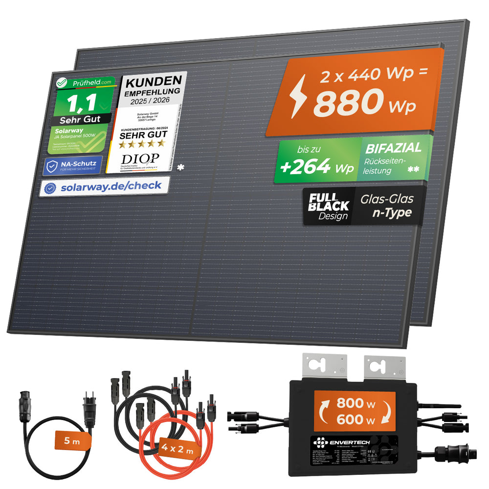 SOLARWAY Balkonkraftwerk 880 Watt | Envertech 600/800 Watt | Bifazial