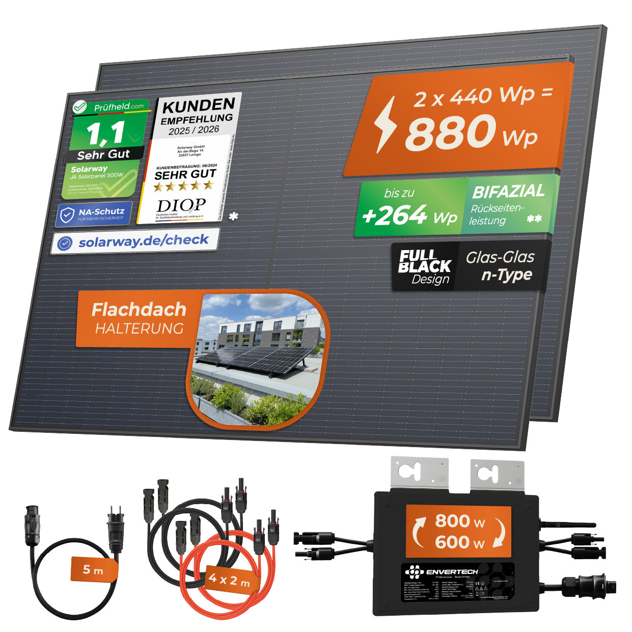 SOLARWAY Balkonkraftwerk 880 Watt | Envertech 600/800 Watt | Bifazial