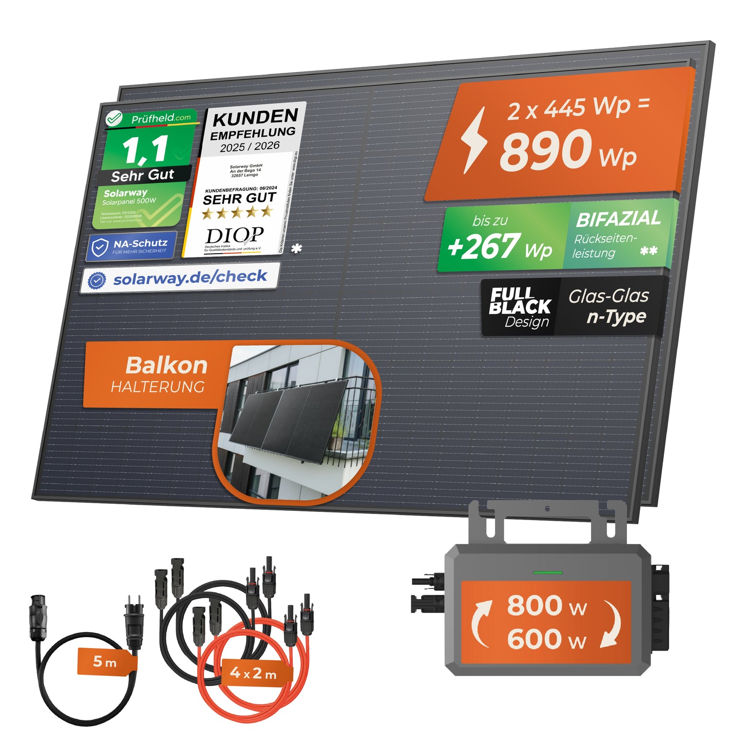 SOLARWAY Balkonkraftwerk 890 Watt | Hoymiles 800 Watt