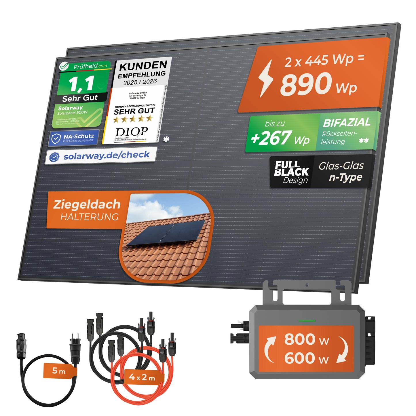 SOLARWAY Balkonkraftwerk 890 Watt | Hoymiles 800 Watt