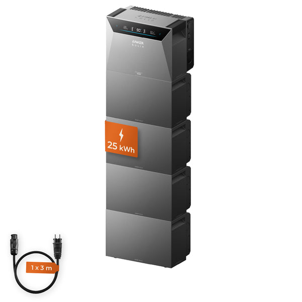 Anker SOLIX Solarbank 4 Pro mit BP500 Erweiterungsspeicher – Systemkonfiguration mit 25 kWh Gesamtkapazität (4 Module gestapelt)