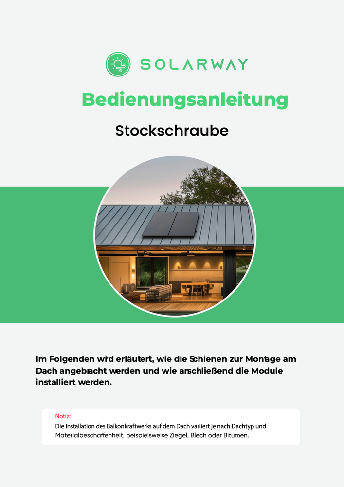 Solarway Balkonkraftwerk Stockschraube Halterung für Solarpanel | Blechdach, Holzdach, Welldach Befestigung für 2 Solarmodule vertikal Halterung Set | Schwarz