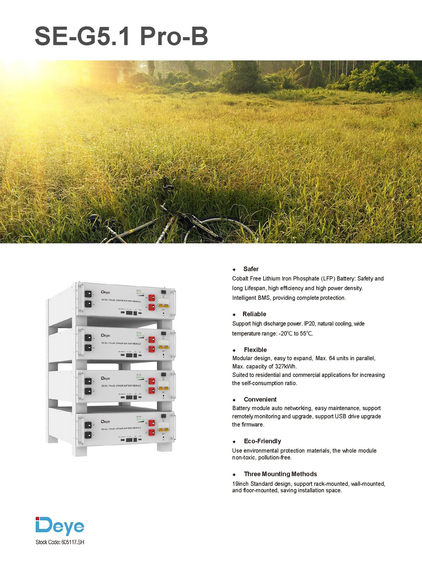 Deye SE-G5.1 Pro-B Lithium (LiFePo4) Batteriemodul / 5,12kWh / 100Ah / 48V / inkl. Zubehör