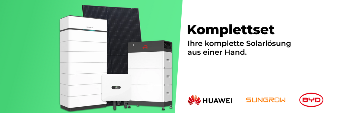 Kategorie-Banner Komplettset – Ihre komplette Solarlösung aus einer Hand, mit Huawei, Sungrow und BYD