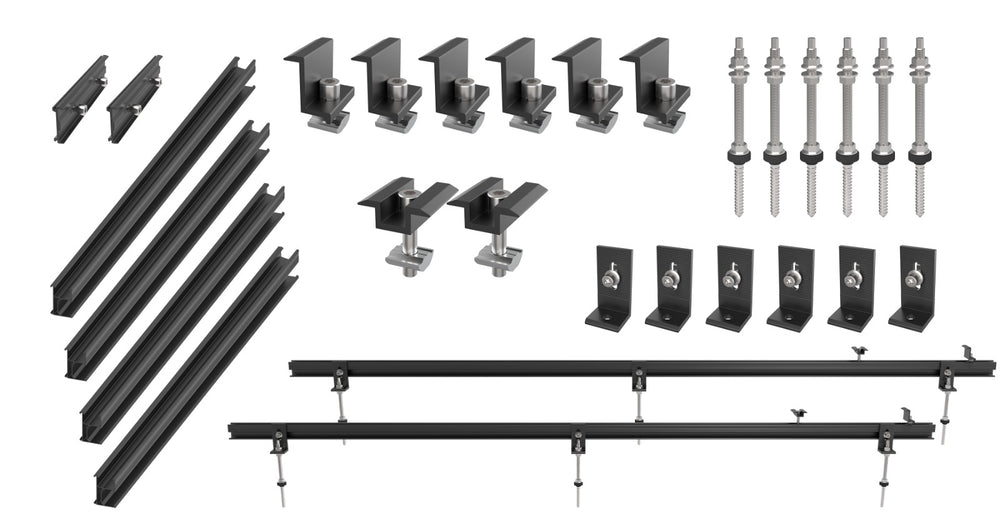 Solarway Balkonkraftwerk Stockschraube Halterung für Solarpanel | Blechdach, Holzdach, Welldach Befestigung für 2 Solarmodule vertikal Halterung Set | Schwarz