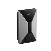 Anker SOLIX V1 Smart EV Charger Wallbox schräg von links mit Typenschild an der Oberseite und Ladesteckdose unten
