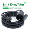 AC-Verlängerungskabel in 5 m, 10 m oder 15 m, IP65 wasserfest, 3G1,5 mm², UV- und wetterfest