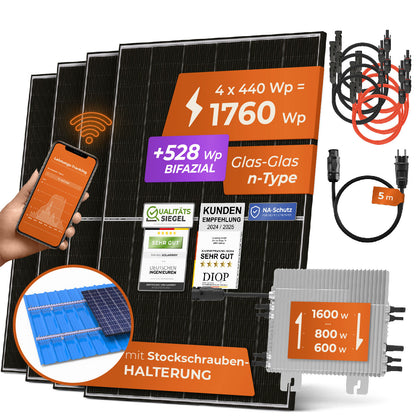 SOLARWAY Balkonkraftwerk 1760 Watt | Deye 1600 Watt | Bifazial inkl. App & WiFi