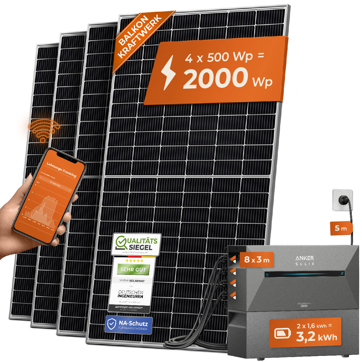 SOLARWAY Balkonkraftwerk 2000 Watt Pro Anker SOLIX Solarbank 2 E1600 solarway-balkonkraftwerk-2000-watt-pro-anker-solix-solarbank-2-e1600