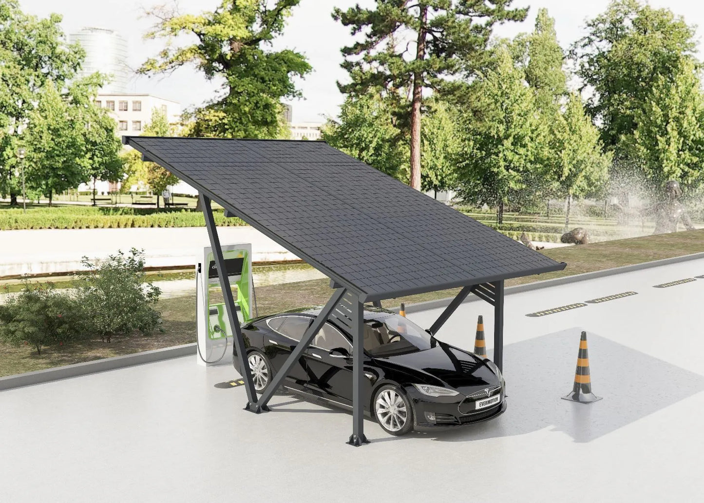 Solar Carport 4300 Watt | 1 Stellplatz | Versiegeltes Dach inkl. Regenrinne