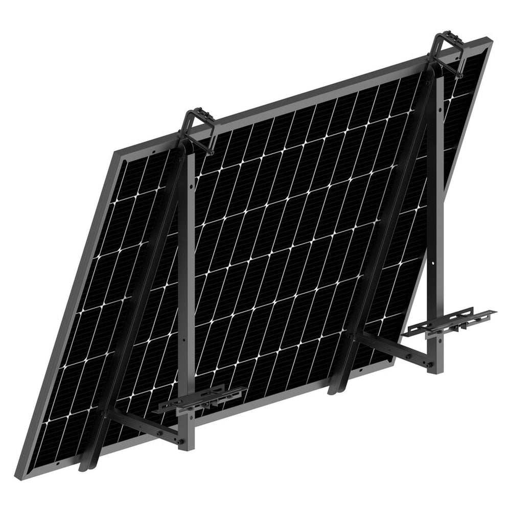 Solarway Universal-Halterung schwarz mit zwei montierten Solarmodulen im Neigungswinkel