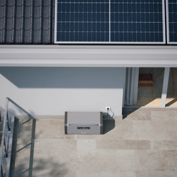 Überblick über ein Haus mit zwei Balkonkraftwerken und einer Batterie von Hoymiles