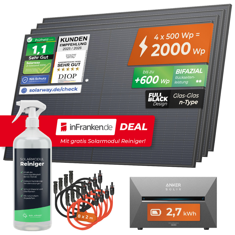 inFranken.de Deal - SOLARWAY Balkonkraftwerk 2000 Watt Pro | Anker SOLIX Solarbank 3 E2700 Pro 2,7 kWh Speicher