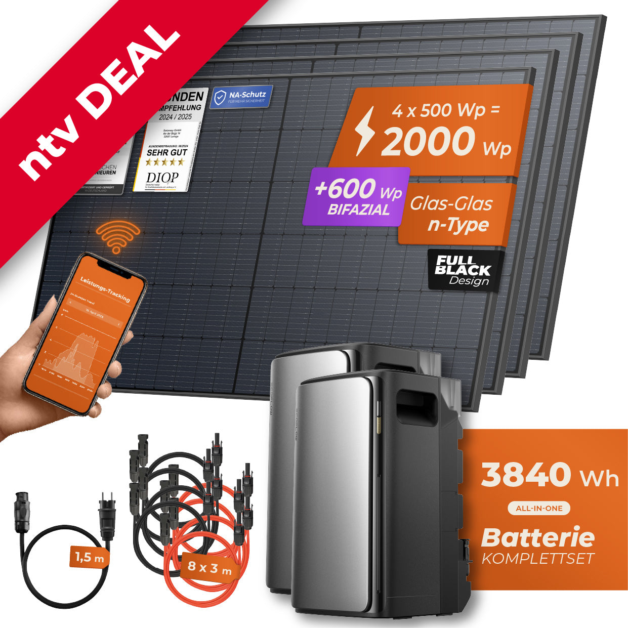 NTV-EXKLUSIV Balkonkraftwerk 2000 Watt Pro | EcoFlow STREAM Ultra 1920 Wh Batterie + EcoFlow STREAM AC Pro