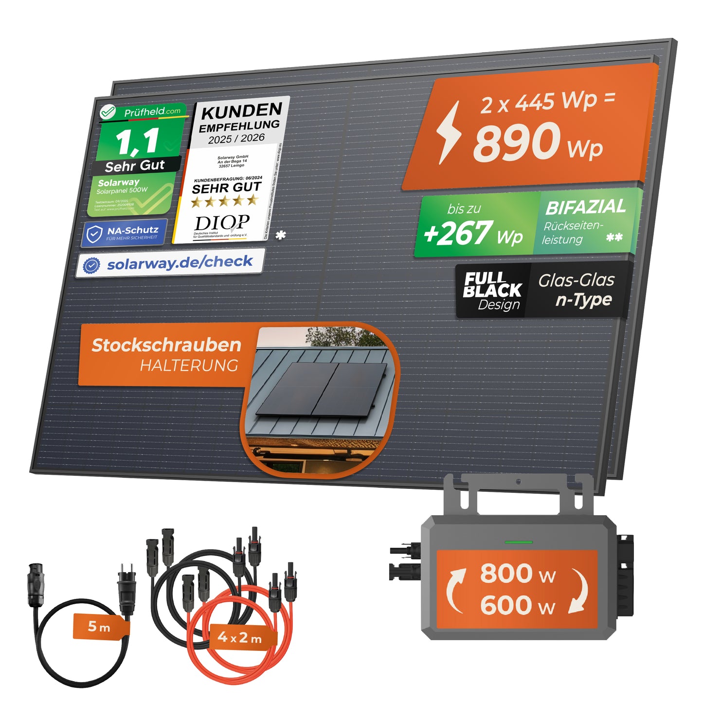 SOLARWAY Balkonkraftwerk 890 Watt | Hoymiles 800 Watt
