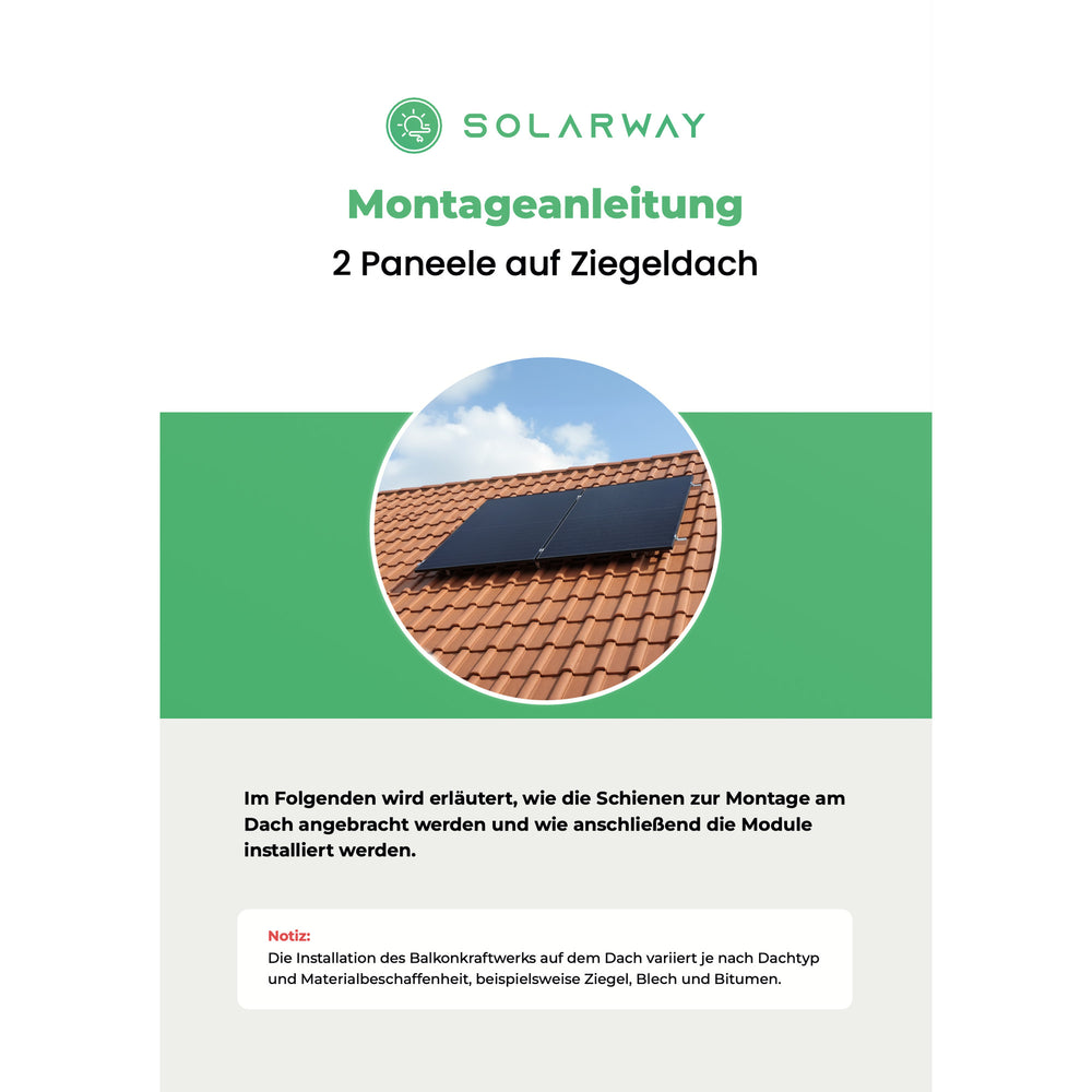 Montageanleitung Solarway Ziegeldach-Montageset – Titelseite: 2 Paneele auf Ziegeldach